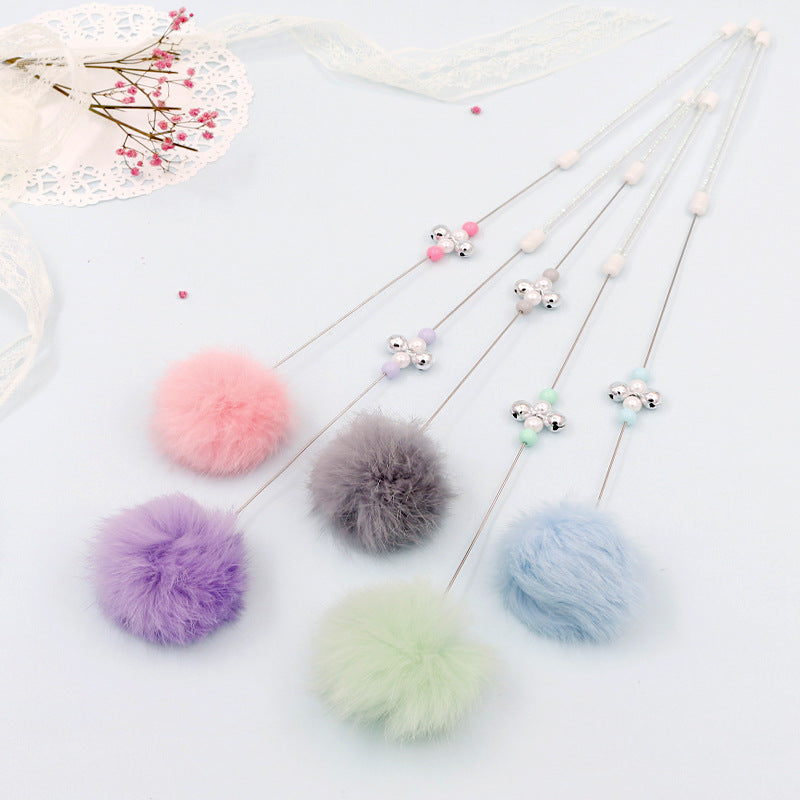 Colorful Pom Pom Cat Teaser Wand Toy